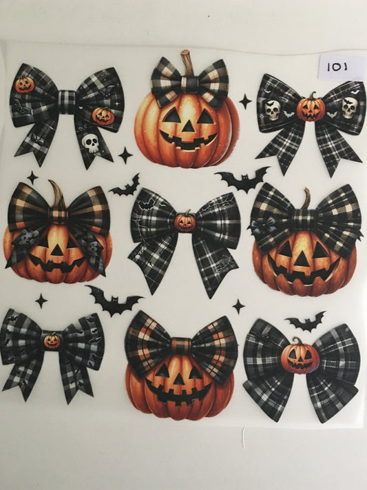 UV Heat Transfer Plaid Bows with Pumpkins Halloween